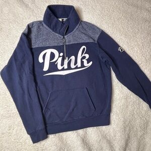 PINK Victoria's Secret Navy and Heather Blue Half-Zip Sweatshirt